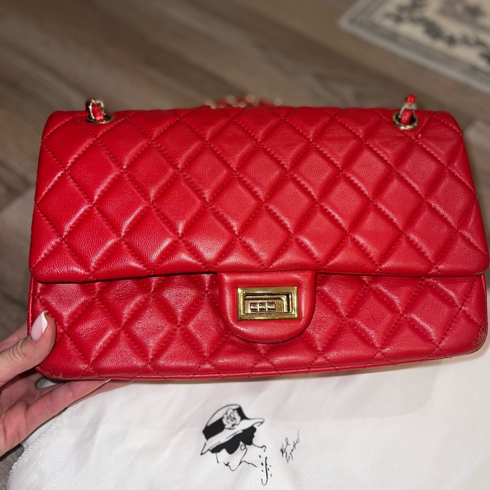 Red Quilted Leather Bag Gold Chain Lambskin Shoulder Bag